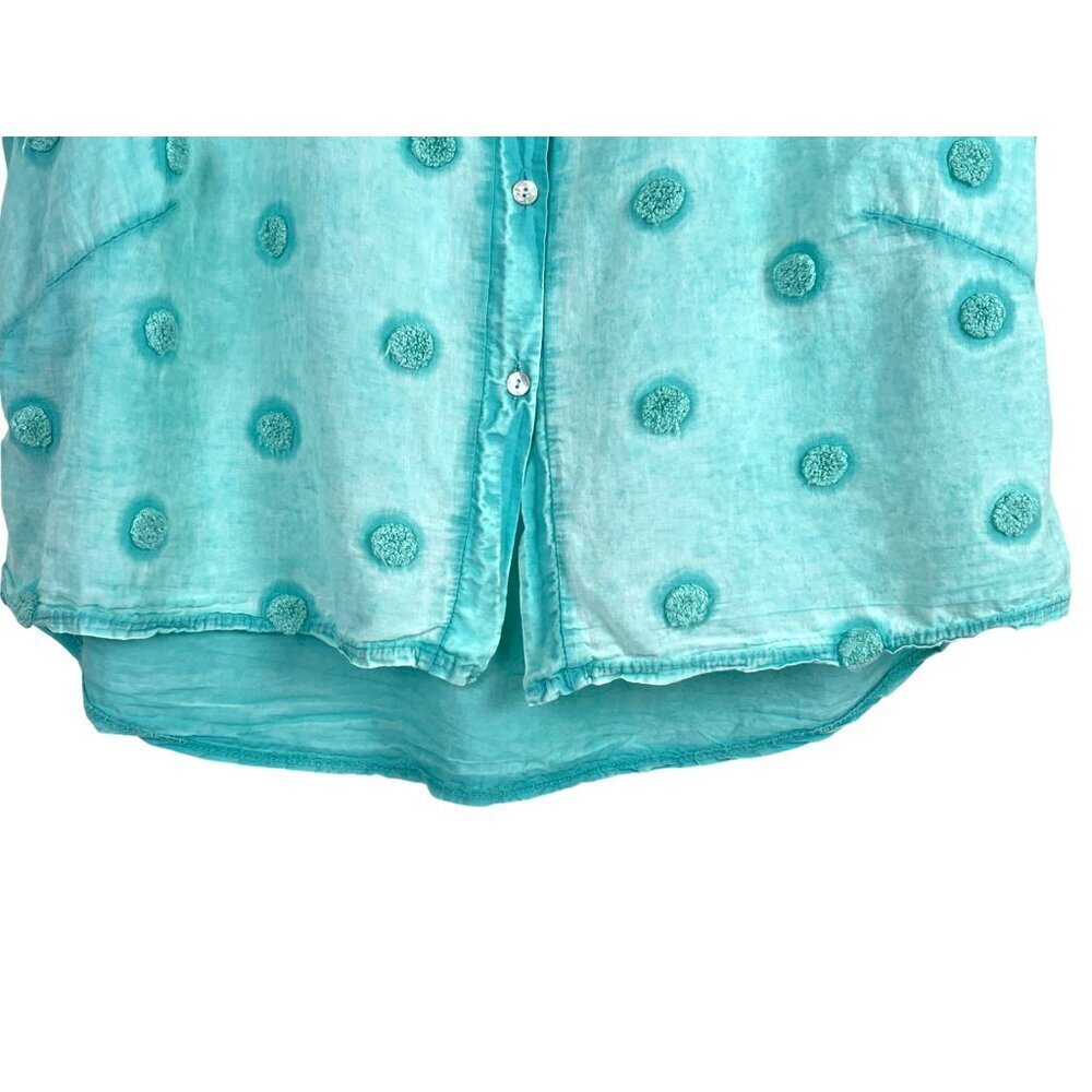BRAND BAZAR TURQUOISE MADE IN ITALY BUTTON UP TOP - Picture 4 of 8